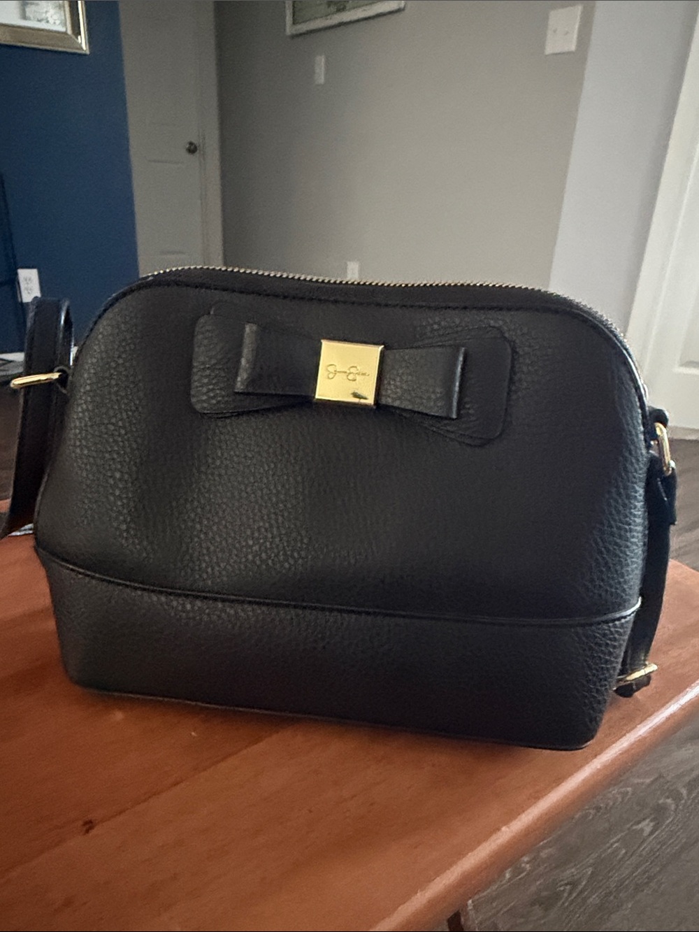 Jessica Simpson Black Pebbled Crossbody with Bow and Gold Accent